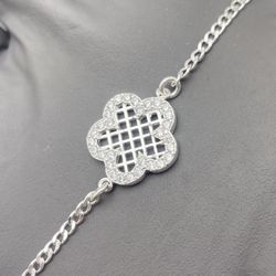 Solid 925 Sterling Silver Clover 7.5in Bracelet