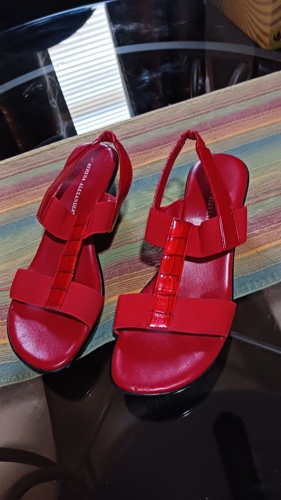 Athena Alexander Red Wedge Sandals