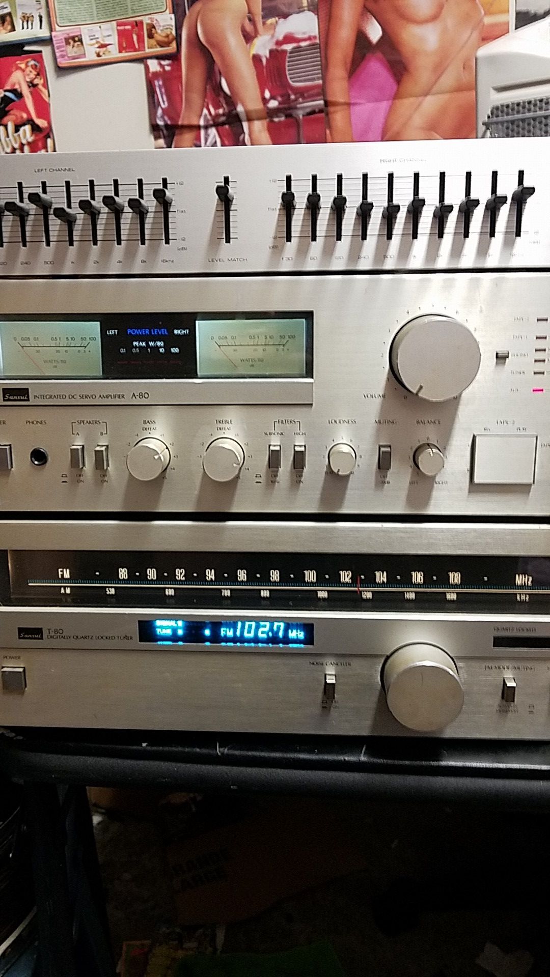 Vintage Sansui A-80 DC Servo Integrated amplifier, T-80 tuner & Parasound f210 EQ.