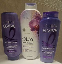 L'Oreal Elvive Volume Filler Shampoo & Conditioner Set. & Olay body wash.