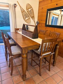 Wood Counter Height Table and 6 Bar Chair with Cushion