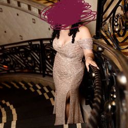 Rose gold sequin prom dress XL