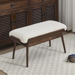 37.4" Bedroom Bench End of Bed Bench, Dining Bench with Padded Seat and Walnut Wood Frame, Upholstered Fabric Window Ottoman Bench for Entryway Hallwa