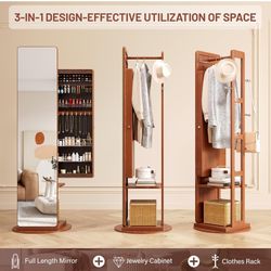 360° rotating jewelry armoire with a full-length mirror
