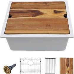 New Lordear 21 x 18 Undermount Bar Sink Wet Bar Sink White Granite Composite