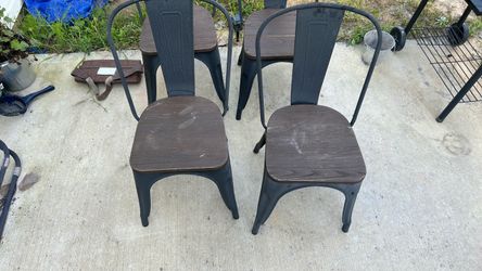 Metal Dining Chairs with Wood Seats – Set of 4