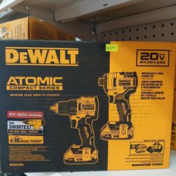 Dewalt New Kit Drill And Impact ATOMIC Brushless , Batteries And Charger 