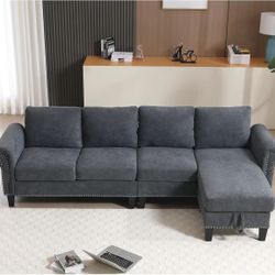 106" L-Shaped Convertible Sectional Sofa with Chaise Storage Snowflake Velvet Couch,Gray