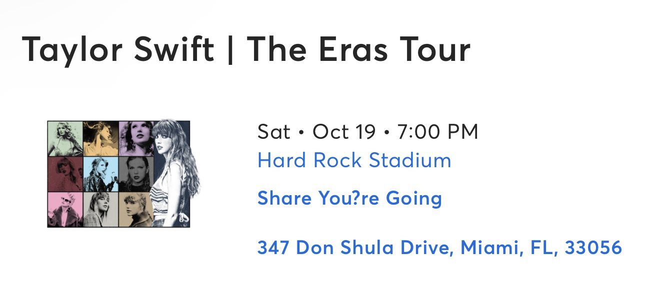 Taylor Swift Eras Tour 10/19 Hard Rock Stadium , FL