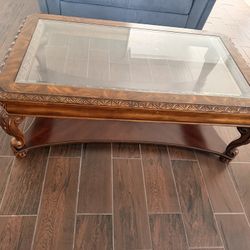 Elegant Solid Wood Coffee Table with Glass Top