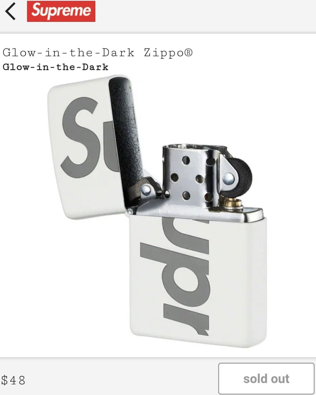 Supreme Glow In The Dark Zippo