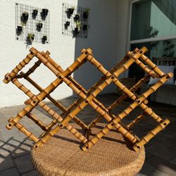 Vintage Lacquered Tortoise Bamboo Folding Wine Rack
