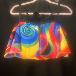 Brand new multicolor, bathing suit holder top with black bottoms