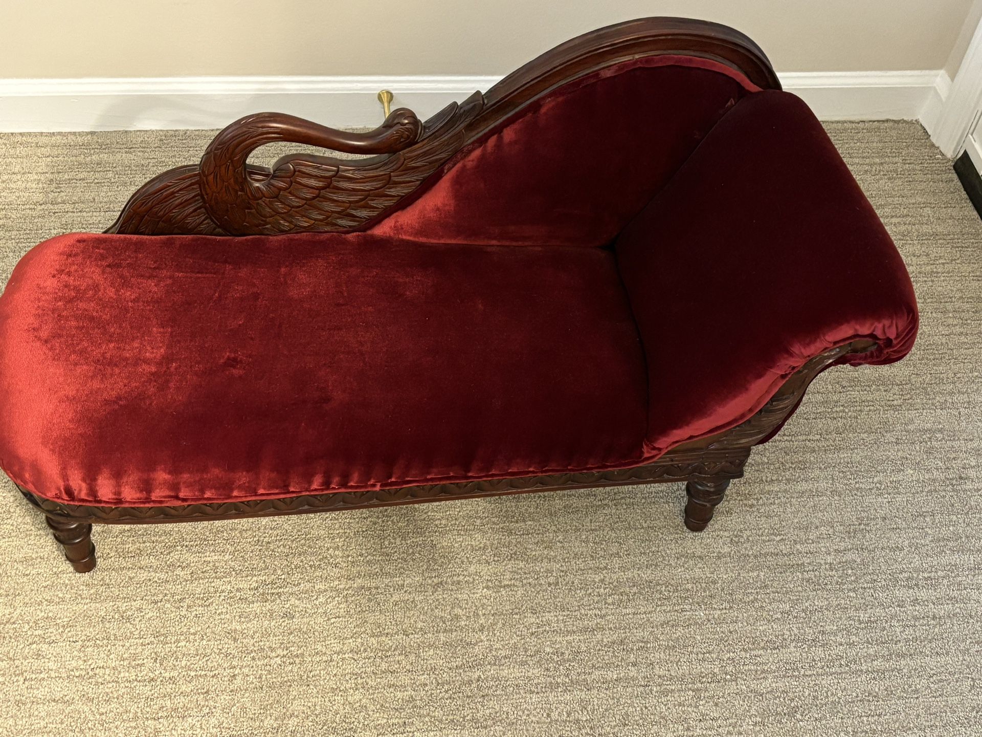 Vintage Carved Swan Parlor Chaise Lounge