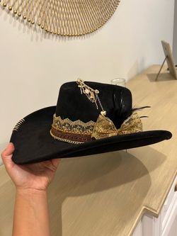 Black Felt Cowboy Hat with Gold Lace Trim