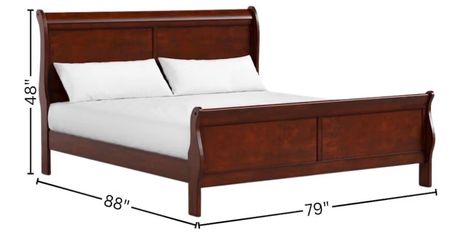Starlight Canyon Home Cherry Brown Sleigh Bed Frame Queen Size with Headboard and Footboard - Wooden Bedframe with Classic Platform Design for Bedroom