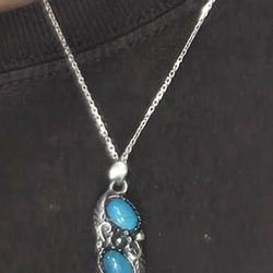 Silver Navajo Necklace Turquoise Gemstones 