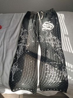 Black Graphic Print Drawstring Sweatpants