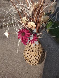 30" HIGH FLORAL & REED DECOR VASE  FOR HOME 