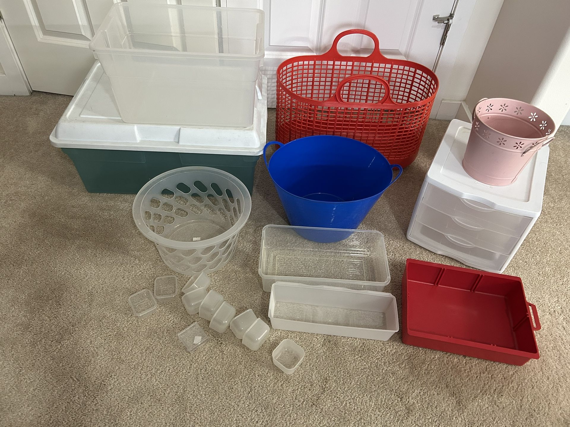 Assorted Storage Bins And Containers