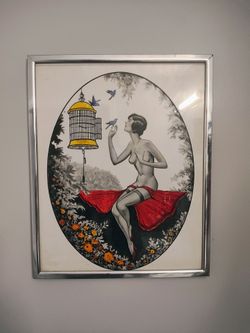 Vintage Pin-Up Art Print in Silver Frame