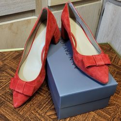 Ann Taylor Women's Suede Bow, Accented, Pointed Toe, Lava Red Pumps Size: 9M 