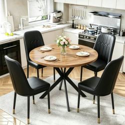 Set of 5 round Kitchen Table &Chairs Set, Dining Table with 1.18”thick Top&4 chairs