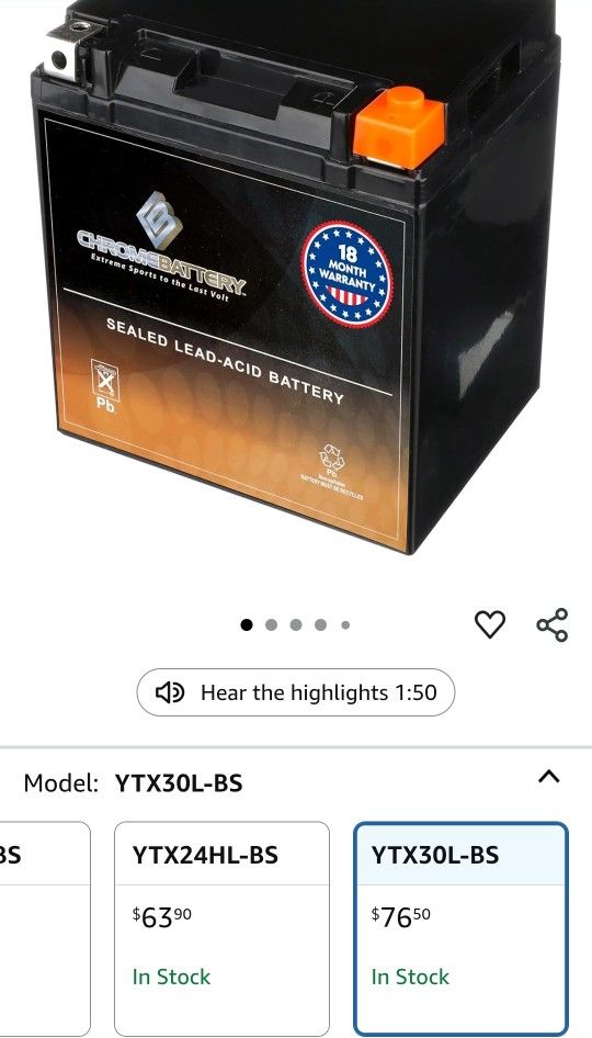 Battery for Harley, ATV, UTV, Snowmobile, Jet Ski