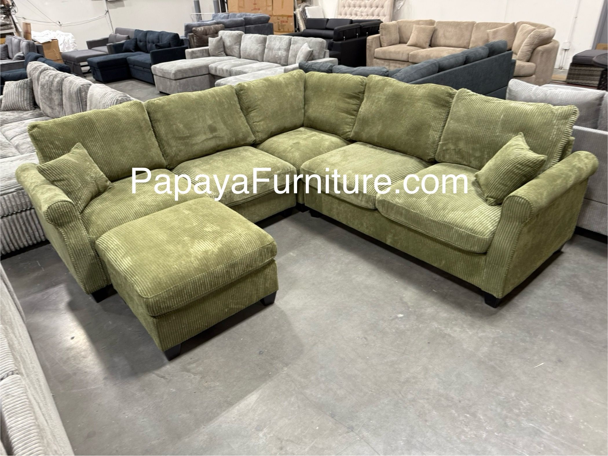Green Sectional Sofa And Ottoman, Sage Sectional, Sectionals, Sofa, Couch, Living Room Sofa, Corduroy Sectional, Plush Sectional,Soft Plush Couch Dime