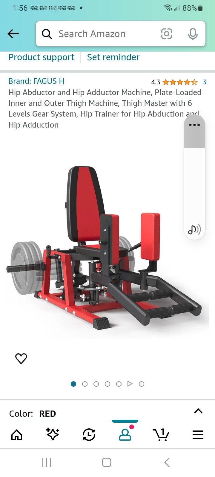 FAGUS Hip Abductor Adductor Machine. Red with Black ac