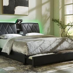 LED Beckilore King Upholstered Storage Bed Frame