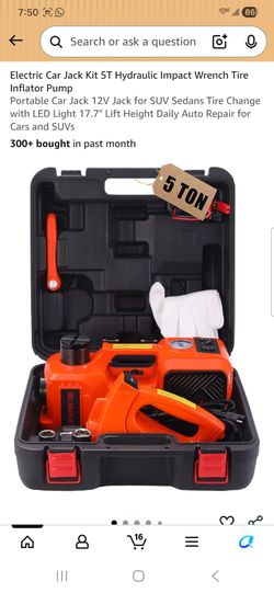 Electric Car Jack Kit 5 Ton 12V Hydraulic, Impact Wrench
Lift Range 5.9-17.7in, Fits Sedan SUV MPV Truck, 350 N.m Torque, 35L/min Pump, 150 PSI Gauge,