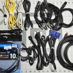 Electronic/Computer Cables: HDMI, DPI, DVI, VGA, Ethernet, USB, Power Cables, PCI-E, 24PIN