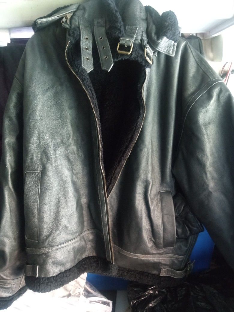 Brand New Super Super Heavy Leather Jacket With Hood Exceptional Style Comes With Gloves Never Worn