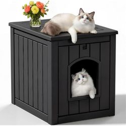 NEW-Cat Litter Box Enclosure, Multi-Functional Hidden Cat Litter Box Furniture & Indoor Outdoor Cat House with Side Table Design