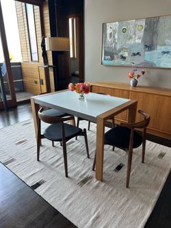Sandro frosted glass & wood expandable dining table