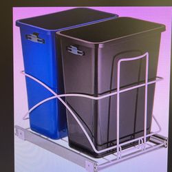 Home Zone Living 15.3 Gallon Pull Out Dual Trash Can for Recycling and Trash, Under Cabinet Design, 