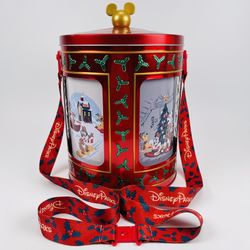 Disney Parks Christmas Holiday Mickey & Friends Musical Tin Popcorn Bucket Works