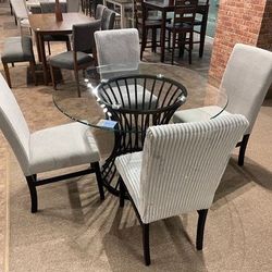 5PC Round Glass Dining Table Set