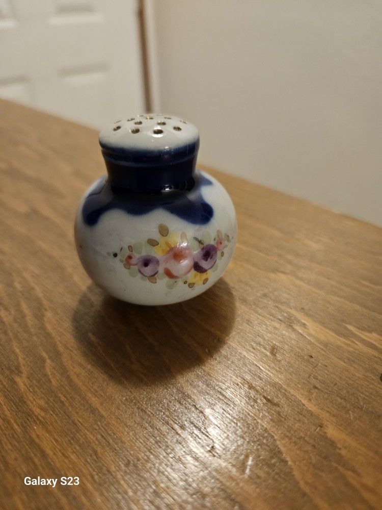 Vintage Wild Pink Rose Porcelain Glass Round Salt/Pepper Shaker 