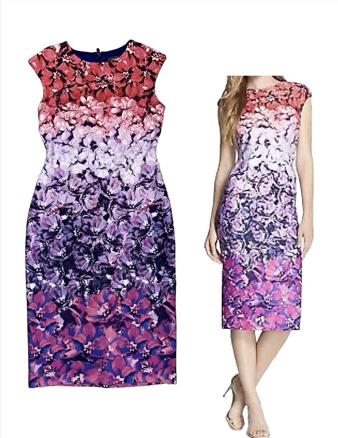Vince Camuto Ombre Floral Fitted Dress Size 10 Excellent Women’s Stretch