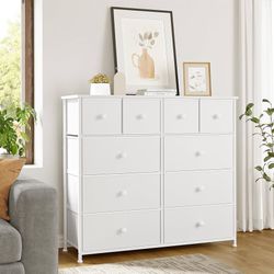 10 Drawer Dresser for Bedroom Faux Leather Chest of Drawers Fabric Dresser with Wooden Top Storage Organizer Unit for Living Room Hallway Entryway Clo
