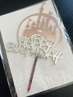 Happy Birthday Cake Sign Decoration Gold Pink Champagne Gold Princess Birthday Rainbow 