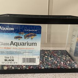 Glass Aquarium 2.5 Gallon 12” L X 6” Wx8” H