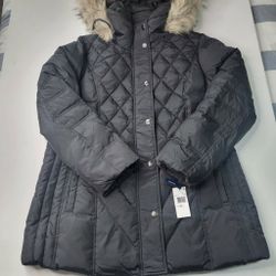 Women's London Fog Hooded Faux-Fur Down Puffer Coat