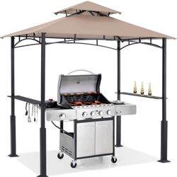 ABCCANOPY 8x5 Grill Gazebo - Outdoor BBQ Canopy Shelter with Led Light for Patio Backyard Grilling (Khaki)