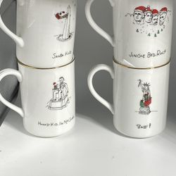 1999 Merry Masterpieces Porcelain, Gold-trimmed Mug Set. Cups
