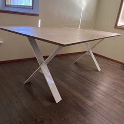Large Modern Wood Desk With White Metal Legs