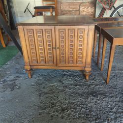 Wood Coffee Table With 3 Small Side Tables