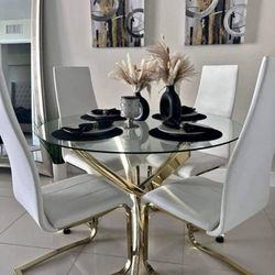 Round Dining Set Gold And White Buy Now Pay Later Finance Available 0% Interest